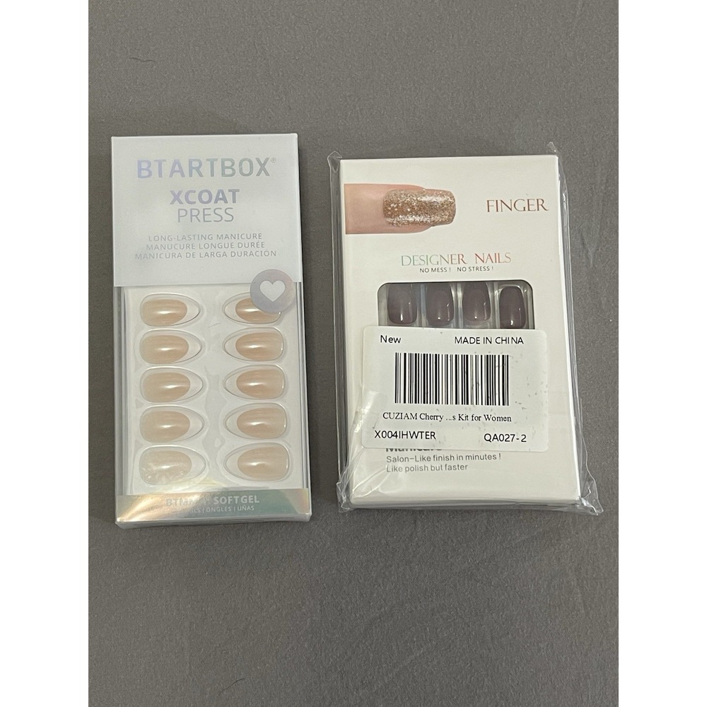 BTARTBOX XCOAT Press Nude French Tip & CUZIAM Cherry Press On Nails Bundle 2pk